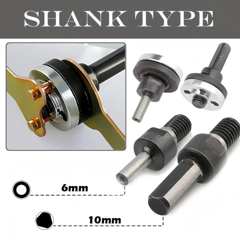 Boss Grade Angle Grinder Drill Arbor Mandrel Adapter Kit with Flange Nuts and Wrench, shown with 6mm and 10mm shank types