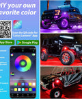 4 Pod RGB LED Rock Lights Underglow Kit With Multicolor Neon Glow App Control And Music Mode Wheel Well Lights for Trucks, Jeeps, ATVs.