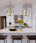 Modern Sputnik Style 6 Light Starburst Chandelier, 18-Inch Globe Fixture In Black And Gold above kitchen island