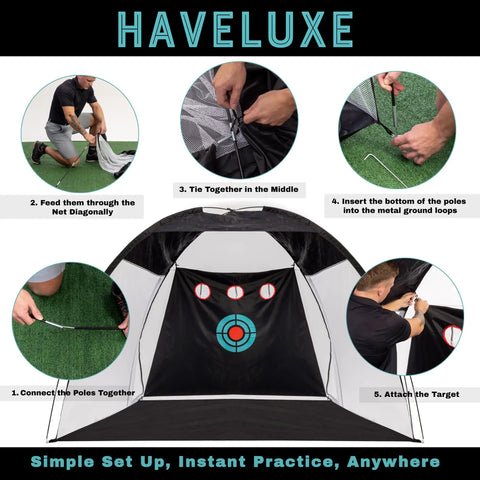 Massive 10x7ft Golf Practice Net Kit With Hitting Net Chipping Net Tri Turf Mat And Target Mat setup instructions