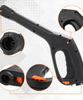 High Pressure Washer Spray Gun Replacement With Dual Lock Safety System And Trigger Lock 2000 PSI, black handle view