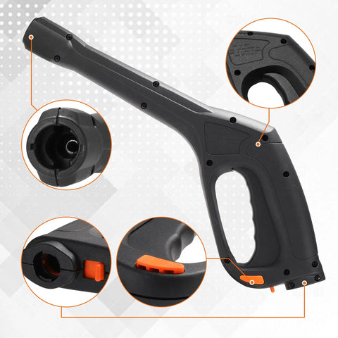 High Pressure Washer Spray Gun Replacement With Dual Lock Safety System And Trigger Lock 2000 PSI, black handle view