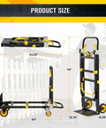 Upgraded 3-In-1 Folding Hand Truck Dolly For Home Office And Warehouse Converting From Two-Wheel Stair Climber To Four-Wheel Platform Cart Heavy Duty 600 Lb Capacity With Solid Wheels And Straps Orange showing product size 44 x 15.75 x 15.35 inches