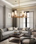 Six Light Gold Chandelier With White Frosted Glass Shades For Dining Room Living Room Kitchen And Bedroom Modern Chic Fixture
