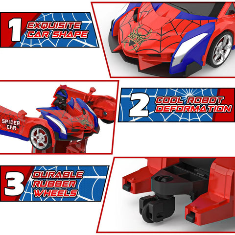 Transforming RC Cars For Kids Ages 3 To 12 That Turn Into Robots, 2.4Ghz Remote, red car shape, cool robot deformation, rubber wheels