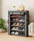 Gray 6 Tier Shoe Rack With Cover, Large Capacity Shoe Organizer For Entryway Front Door Closet Or Garage in living room