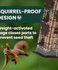 Weight Activated Squirrel Proof Bird Feeder With Two Pound Seed Capacity, Outdoor Metal Wild Bird Feeder With Durable Finish