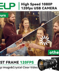 Comparison of 5-50mm 10X USB Zoom Camera With 12MP Sensor 1080P 120FPS showing clear image versus pixelated video at a gathering