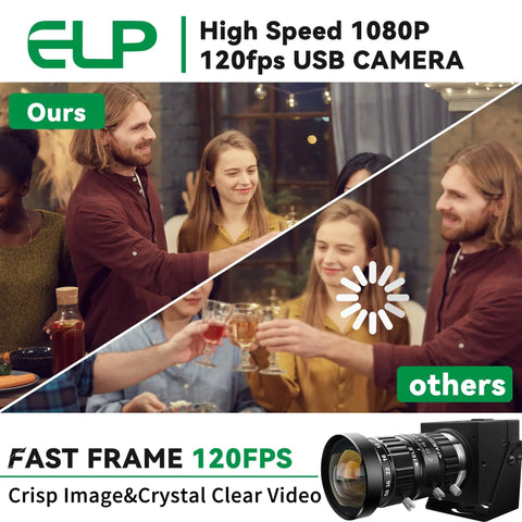 Comparison of 5-50mm 10X USB Zoom Camera With 12MP Sensor 1080P 120FPS showing clear image versus pixelated video at a gathering
