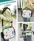 Colorful Lightning Bolt Insulated Lunch Bag With Shoulder Straps For Office School And Travel Your Go To Cooler That Keeps Meals Fresh In A Spacious Main Compartment With Two Side Mesh Pockets Durable Polyester Tote For Kids Women And Men. multicolor lightning bolt insulated lunch bag worn crossbody, polyester, with side mesh pockets