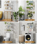 Over The Toilet Storage Rack With 3 Tier Metal Organizer Free Standing Bathroom Shelves Paper Holder And 3 Hooks used in living room, balcony, bathroom, and laundry