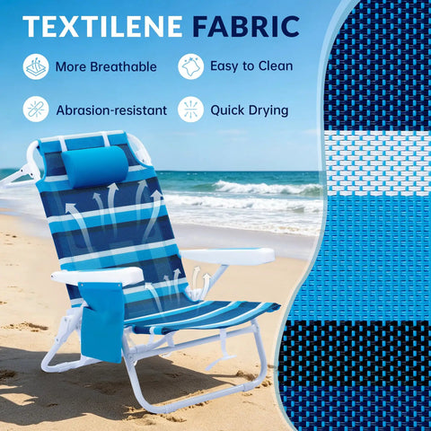 Two Pack Beach Folding Chair With Mesh Fabric Five Position Reclining for a chill outdoor hangout on the beach.