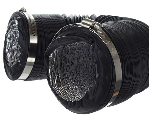 Close-up of 4 Inch Flexible PVC Reinforced Aluminum Dryer Duct 10 Feet For Front Load And Top Load Dryers Black PVC Outer Layer