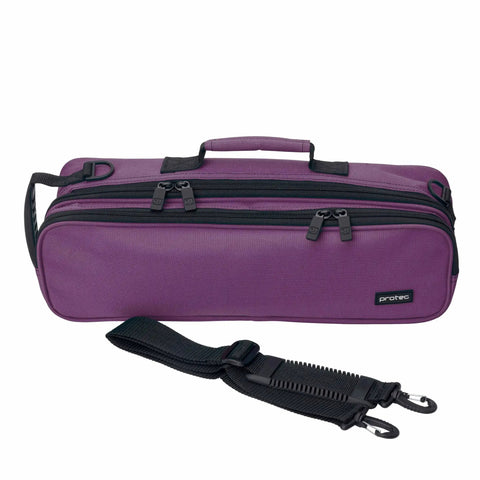 Rugged Slick Flute Case Cover For Large Molded Instruments Built Different With Heavy Duty 600D Nylon Purple Exterior and removable strap.