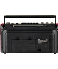 Rear view of Dope Red Boombox With Bluetooth MP3 Converter From Radio To Cassette, showing USB and SD slots