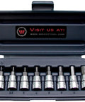Three Eighths Inch Drive Hex Socket Set With Metric Bits 2mm To 10mm Eight Piece Heavy Duty Bit Socket Set in open case