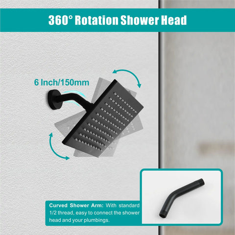 Dope Matte Black 8 Inch LED Rain Shower Head Set With Wall Mount, Single Function Trim Kit And Rough In Valve, Color Changing