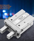 20mm Bore Air Gripper Pneumatic Cylinder, Parallel Style Aluminum Alloy Body on urban background.