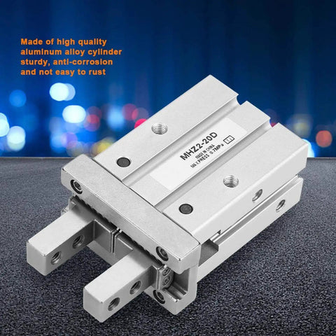 20mm Bore Air Gripper Pneumatic Cylinder, Parallel Style Aluminum Alloy Body on urban background.