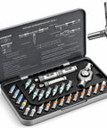24 In 1 Magnetic Ratchet Screwdriver Set With Precision Bits For Home Repairs DIY Projects And Electronics in open case