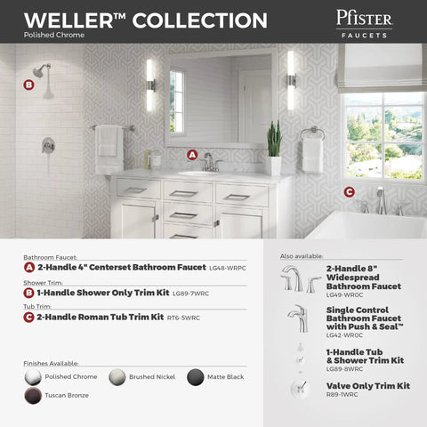 Bathroom featuring Weller Single Handle Bathroom Sink Faucet In Polished Chrome With Push And Seal Drain on vanity