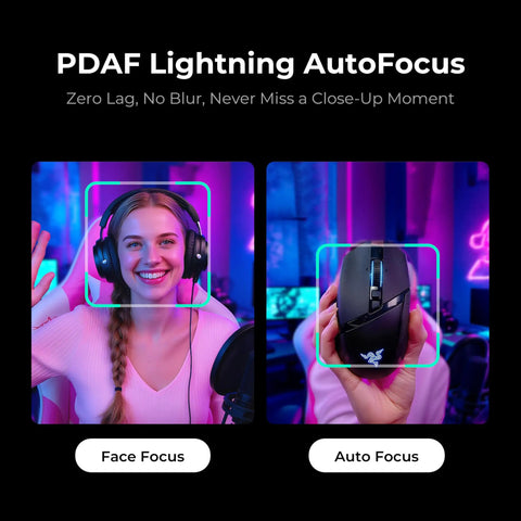 Display of PDAF Lightning Autofocus feature on 4K Streaming Webcam With Uncompressed Video And DSLR Like Controls For Killer Clarity