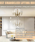 Heavy Duty Electric Chandelier Hoist Lifter System For Villas With Remote Control For Cleaning Fixture Maintenance 551 Lbs Capacity Steel Wire in stylish living room.