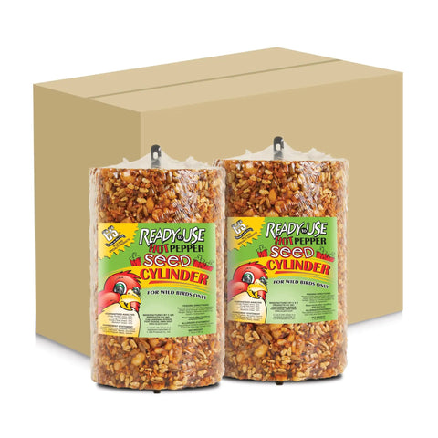 Hot Pepper Bird Seed Cylinder Two Pack Ready To Use No Fuss With Hanging Feeder Mount For Outdoor Wild Birds 1.76 Lb Each