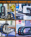 Drag Chain Cable Carrier For 3D Printers And CNC Mills, 7x7mm Inner Size, R15 Bridge Type, shown in industrial setup with wires managed