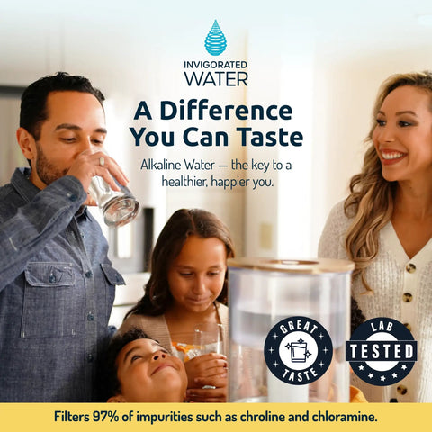 Family enjoying purified water filtered by Blue Alkaline Water Filter Replacement For All Pitcher And Dispenser Filtration Systems BPA Free