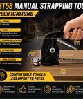 Manual Strapping Tensioner With Ergonomic One-Hand Pusher Bar, Lightweight Go-To Heavy-Duty Metal Bundling Tool For Three Eighths To One Half Inch Steel Straps, Ideal For Warehouse And Factory Use, one-handed use
