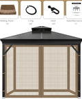 10x10 Gazebo Mosquito Netting Replacement With 4 Panel Screen Walls And Zipper, accessories shown, assembly instructions