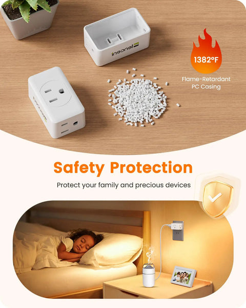 Two Prong To Three Prong Outlet Adapter Wall Plug Extender With Three AC Outlets Non Grounded Expander For Japan Travel Kitchen Office Bathroom And Older Homes 2 Pack
