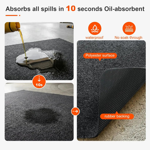 Heavy Duty Oil Spill Mat For Garage Floor 3x5 Ft Extra Thick Absorbent With Anti Slip Rubber Backing Reusable Under Car Leak Pad