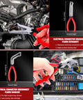 38 Piece Automotive Hose Clamp Pliers Set Plus Fuel Line Disconnect Toolkit with electrical connector pliers in use