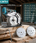 Ecarke cordless 7-1/4 in circular saw with laser guide, blue body; includes two blades (24T and 40T).