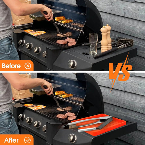 Ultimate Griddle Cleaning Kit For Flat Top Grill 18 Piece Cleaner Set with scraper and spatula on grill after cleaning
