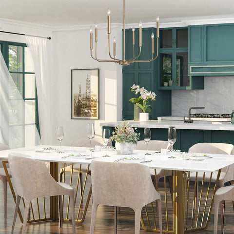 Dope Antique Gold Chandelier Modern Farmhouse Light Fixture With Eight Arms And Adjustable Height over dining table