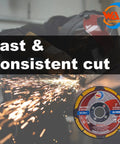 Worker using a 2-inch cutting wheel for fast, burr-free cuts on metal, showcasing 20 Pack 2 Inch Thin Cutting Wheels For Metal And Stainless Steel Cut Off Discs With Three Eighths Inch Arbor Heavy Duty Burr Free Fast Cutting For Die Grinders And Mini Benchtop Chop Saws.