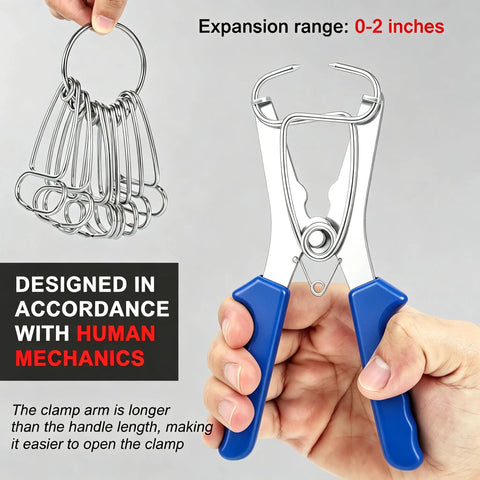 Woodworking Miter Spring Clamps Kit with Spring Loaded Pliers showing 21 miter clamps and storage ring, 0-2 inch range.