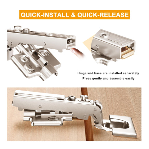 Frameless Full Overlay Soft Close Cabinet Hinges 2 Pack With Speed Adjustable Close 3 To 8 Seconds, 4D Adjustment, close-up view
