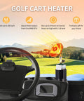 6800 BTU Propane Golf Cart Heater With Igniter, mounted on cart dashboard, 2 In 1 Cup Holder And Cylinder Base, scenic backdrop