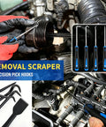 18 Piece Auto Trim And Fastener Removal Tools Set with telescoping magnetic pickup tool, scraper and pick hooks shown in use.