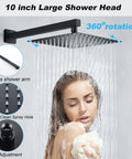 Woman enjoying shower under Matte Black Shower System With 10 Inch Rain Shower Head And High Pressure Faucet Set, spa upgrade