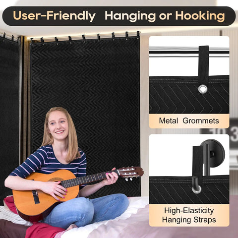 Heavy Duty Sound Dampening Acoustic Blankets 2 Pack 96 X 80 Inches 850 Gsm Solid Build shown with metal grommets for easy hanging.