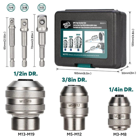 Adjustable Tap Socket Set For 1/4 3/8 1/2 Inch Drive Go To Tool For Reamers And Screw Extractors Unrestricted Workspace