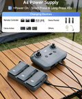 Neo 2 Parallel Charging Hub for DJI Drone, 65W USB C Fast Charger, charging three Neo 2 batteries on a wooden table.