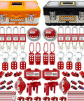 Two lockout kits with padlocks, hasps, tags, clamps, and circuit breaker lockouts for 2 In 1 Lockout Tagout Kit For Electrical Safety.