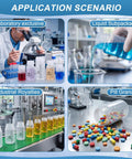 Lab uses of Wide Mouth Plastic Bottle Set With Airtight Lids, 24 Pcs, 1 Oz 2 Oz 4 Oz graduated, transparent for liquids and pills.