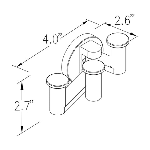 Diagram of Triple Robe Hook In Polished Nickel No Fuss Wall Mount For Towels And Robes, Solid Brass Bath Accessory.